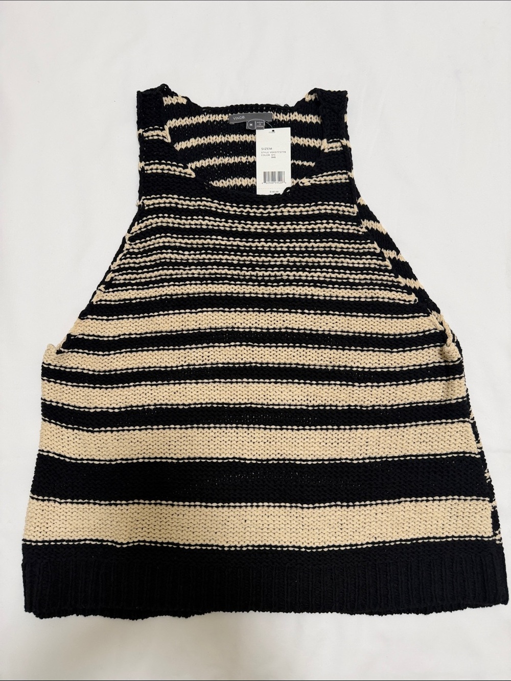 Vince Striped Knit Tank - Black and Cream